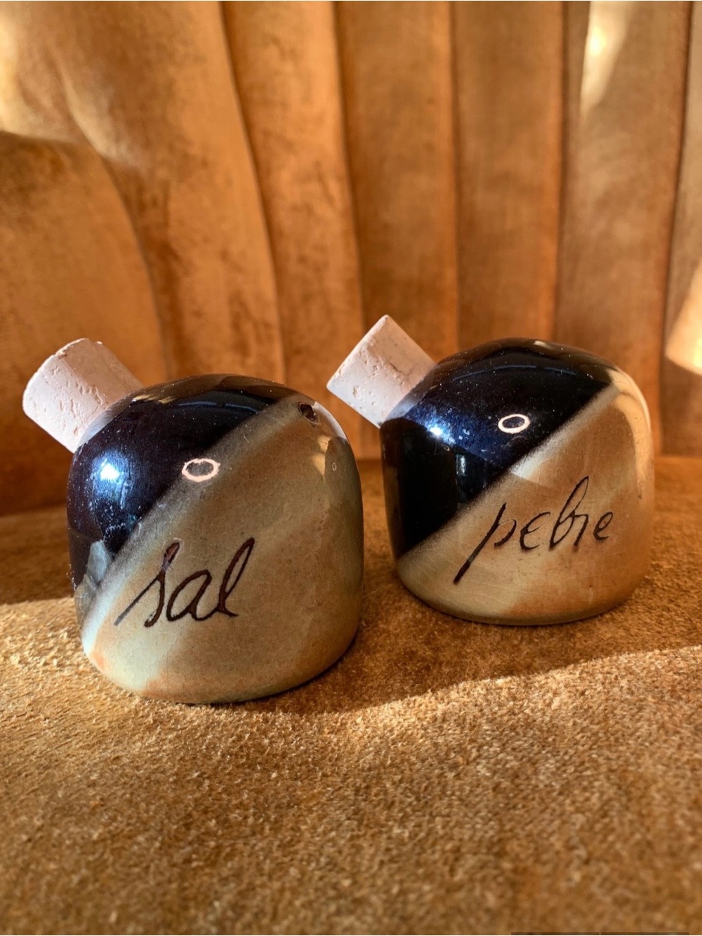 Vintage Sal & Pebre Salt and Pepper Stoneware Pottery Shakers
